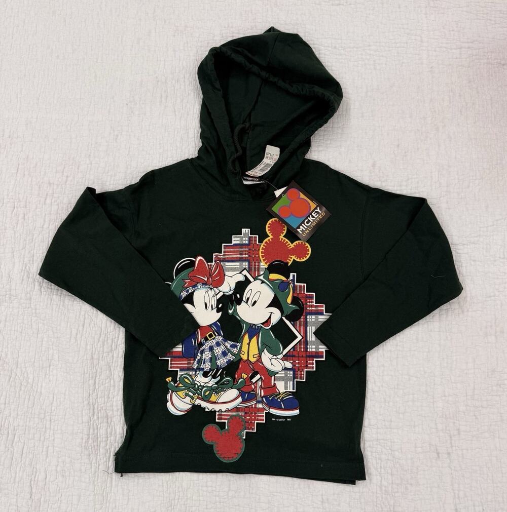 Mickey Unlimited Disney Mickey & Minnie Girls Hoodie Small 7/8 Green Pullover
